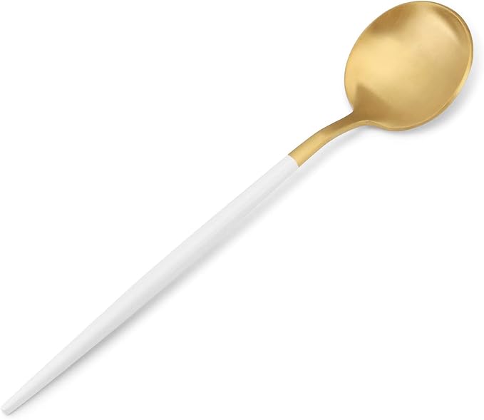 Matte Gold Silverware Set with white handle Bysta 20-Piece Stainless Steel Flatware Set Kitchen Utensil Set Service for 4 Tableware Cutlery Set for Home and Restaurant Dishwasher Safe