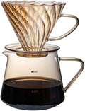 Pour Over Coffee Maker Set 600ML Glass Carafe Coffee Server with Dripper Set V60 Glass Coffee Filter for Home Office Gift 1-4 Cups (Gold)