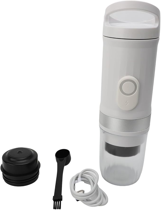 Akozon Portable Electric Coffee Machine 20 Bar Pressure 100W Dual Mode Convenient Handle Rechargeable Travel Coffee Maker Camping Car RV Office (White)