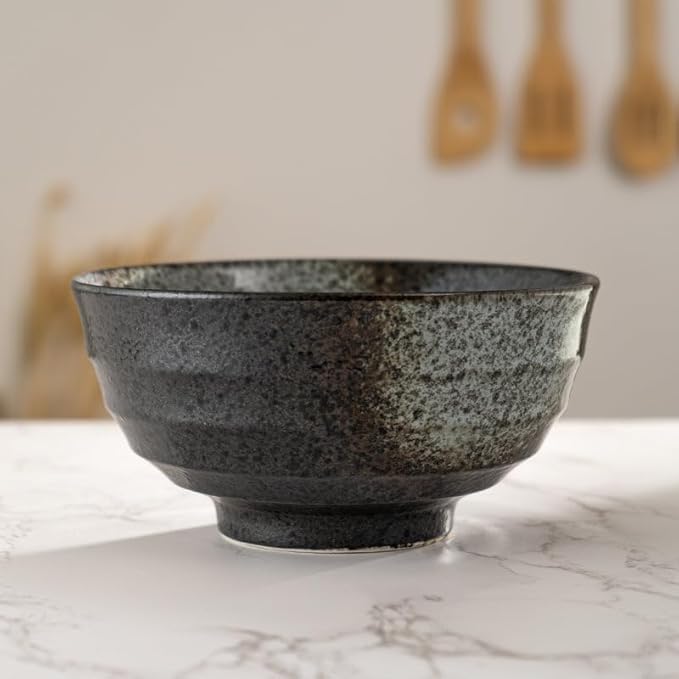 Ebros Gift Artistic Charcoal Grey Tone Hakumu Porcelain Collection Dinnerware Serveware Kitchenware Set Asian Japanese Restaurant Supply (Pack Of 5 Medium Soup Salad Rice Bowls 24oz)