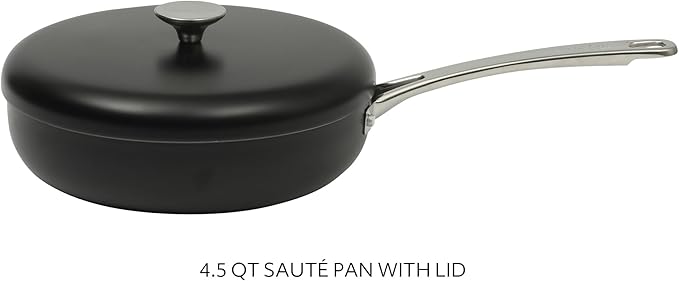 Sur La Table Kitchen Essentials Potluck Porch 4.5 Quart Sauté Pan Deep Frying Pan Skillet w/Lid Aluminum PFA Free Ceramic Cookware Chef's Pan Omelet Pan - Induction - Black