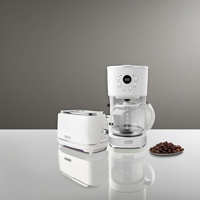 Haden 12 Cup Programmable Coffee Maker with Brew Strength Control and Heritage Stainless Steel Bread Toaster 2 Slice Wide Slot Ivory &amp Chrome