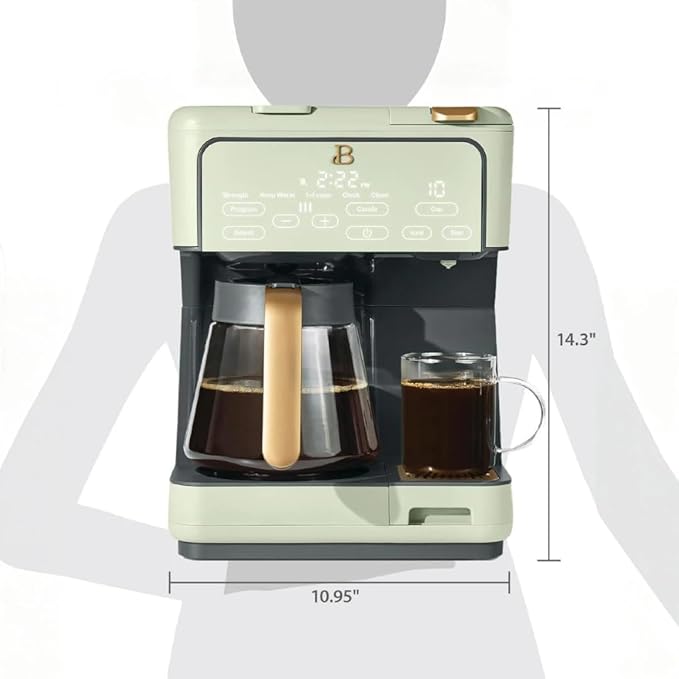 Beautiful Multi-Brew Commercial-Grade 12-Cup &amp Single-Serve Coffee Maker with Over Ice Option for Business and Personal Use by Drew Barrymore (Sage Green)