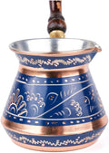 Copper Coffee Pot Erzincan Handmade 4 Person Traditional Turkish Coffee Maker with Handle for Home Kitchen Use Blue - Blue One Size