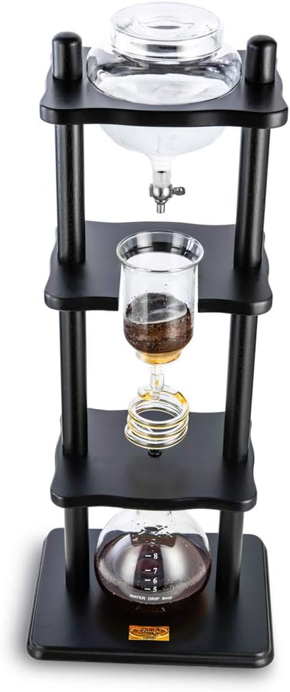 Yama Cold Brew Maker I Ice Coffee Machine With Slow Drip Technology I Makes 6-8 cups (32oz) Large Capacity Cold Brew Coffee Tower Black Wood Straight Frame