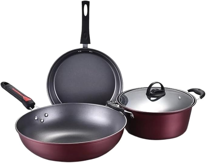 Cookware Set 3 Pcs Kitchen Cookware Set Non- Stick Cookware Frying Pan Cooking Pot Pan Saucepan With Glass Lid Cooking Pots SetsA