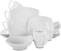 16-Piece Square White Ceramic Dinnerware Set – Modern Fine Porcelain Dish Set for 4 Microwave &amp Dishwasher Safe