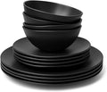 Organic Coupe Wheat PolyPro 12 Piece Dinnerware Set-4 Dinner Plates 4 Salad Plates 4 Bowls Matte Black