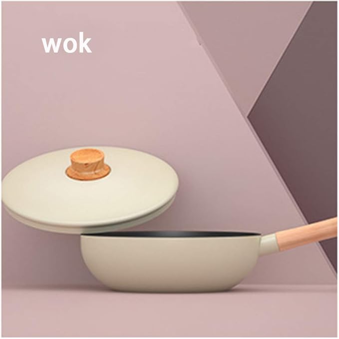 Cookware Set Flat-Beneath Non-Stick Pan with Lid Wooden Handle Aluminum Three-Piece Set Suitable for and Cooker Easy to Clean Pot Set
