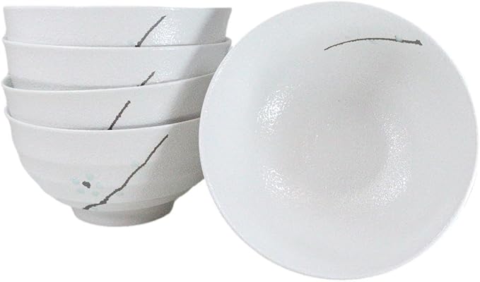 Ebros Gift Modern Yukino Hana Snow Flowers Ceramic Dinnerware Serveware Kitchenware Set Oriental Asian Restaurant Supply (Pack Of 5 Medium Soup Salad Rice Bowls 24oz)