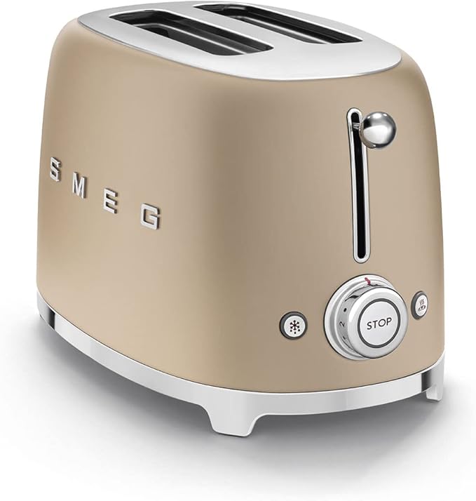 Smeg Electric Kettle Matte Champagne &amp 2-Slice Toaster Matte Champagne