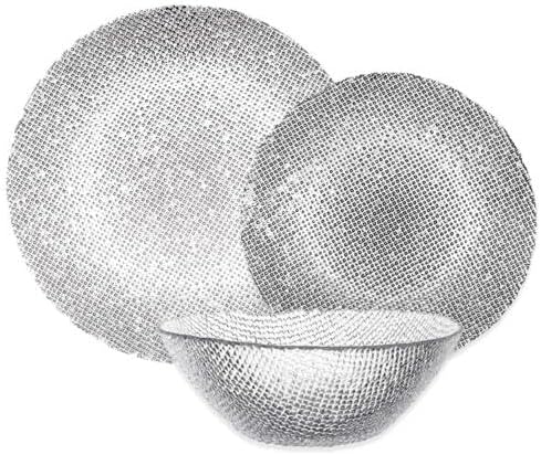 Glass Dinnerware Set: Fancy Set of Textured Clear Glass Dinner Plates and Bowls - Includes Dinner Plate Salad Plate and Soup Bowl - Service for Four - 12 Piece Glass Dishes Set (Ocean)