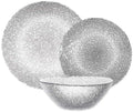Glass Dinnerware Set: Fancy Set of Textured Clear Glass Dinner Plates and Bowls - Includes Dinner Plate Salad Plate and Soup Bowl - Service for Four - 12 Piece Glass Dishes Set (Ocean)