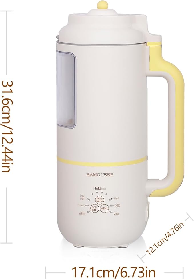 Bamousse Electric Oat Milk Maker White Automatic Plant Based Milk Machine Countertop Blender with Display Window