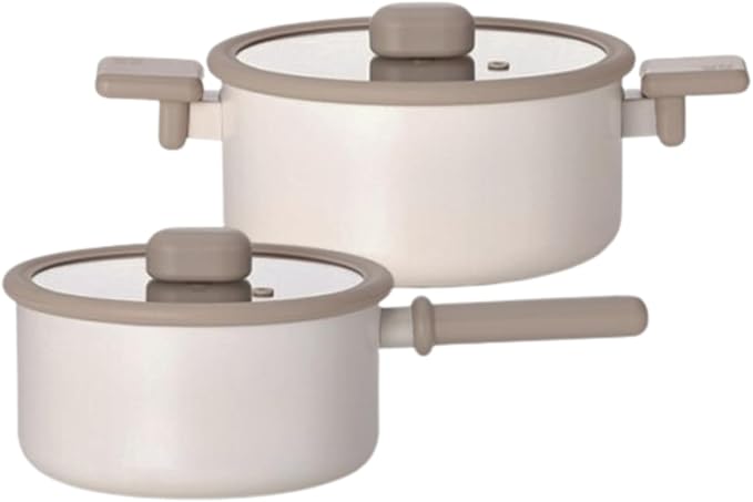 Chou Chou Kitchen Essential 4-Pieces Cookware Set with Lid Healthy Cooking Ceramic Coating 8 Pot 7 Saucepan Induction Compatible Kitchenware Made in Korea