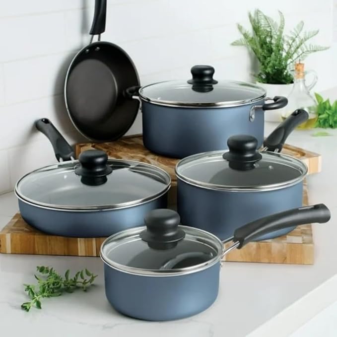 9-Piece Non-stick Cookware Set Blue - Vibrant Color with Premium Non-stick Coating Easy Clean &amp Safe Cooking
