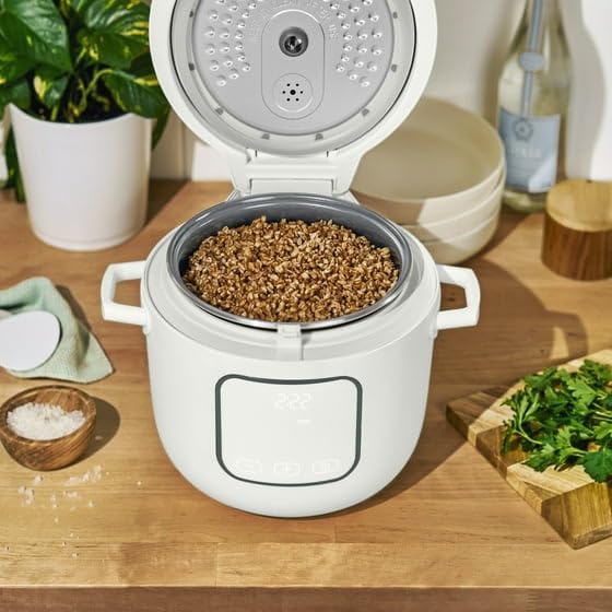 Beautifuly 14-Cup Cooked Electric Rice &amp Grain Cooker 6-Cup Uncooked Capacity Ceramic Nonstick Coating Multi-Grain Cooking Automatic Keep Warm (White Icing)