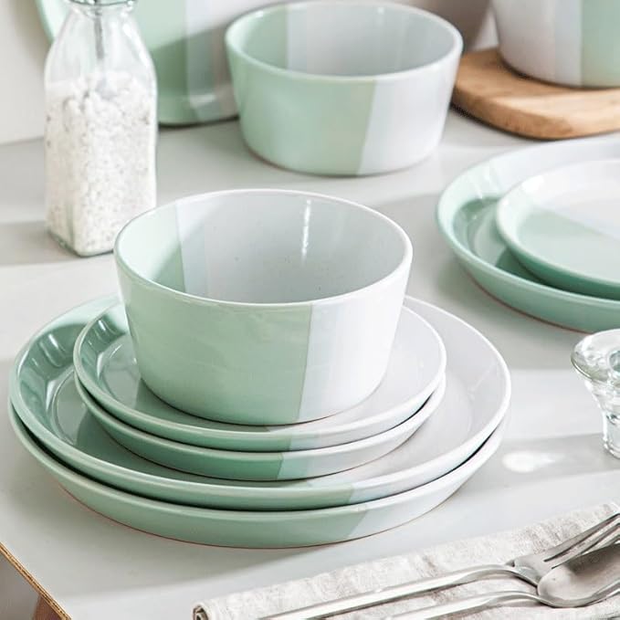 12 Piece Embossed Stoneware Tableware Set with Dinner Dessert Plate Soup Bowl Mug Service for 4