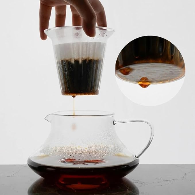 watchget Static Extraction Pour Over Coffee Maker Set with Coffee Server Carafe and Filte Cup Glass Coffee Dripper Immersion Brewing Cup