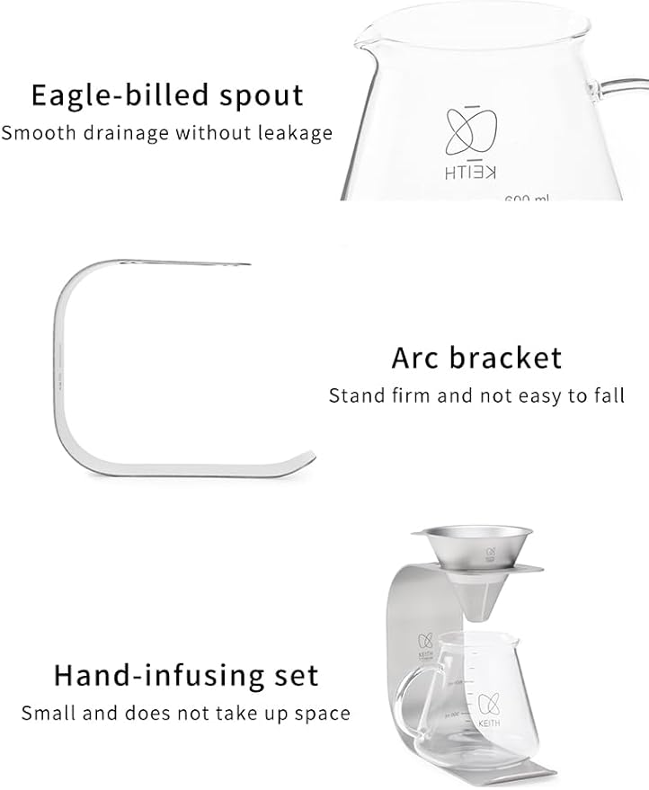 Keith Titanium Pour-Over Coffee Gear Series (Ti3612 Pour-Over Kit (Ti3661+Ti3625))