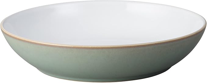 Denby - Regency Green Pasta Bowls Set of 4 - Dishwasher Microwave Safe Crockery 1050ml 22cm - Green White Ceramic Stoneware Tableware - Chip &amp Crack Resistant