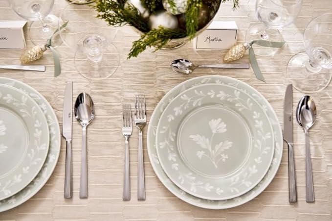 Martha Stewart Maiden Crown 12-Piece Sage Green Dinnerware Set – New Bone China Ceramic Plates &amp Bowls – Floral Design – Service for 4 – Microwave &amp Dishwasher Safe