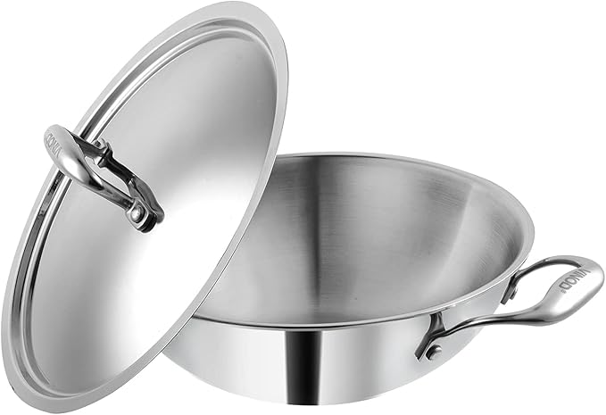 Vinod Platinum Triply Stainless Steel Cookware Combo Set of 2 | 1.5 Litre Kadai (20cm) 20 cm Frypan | Extra Deep Kadai with Lid for Cooking | Induction Cookware