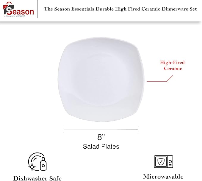 The Season Essentials High Fired Ceramic Square Dinnerware Sets - Set of 16