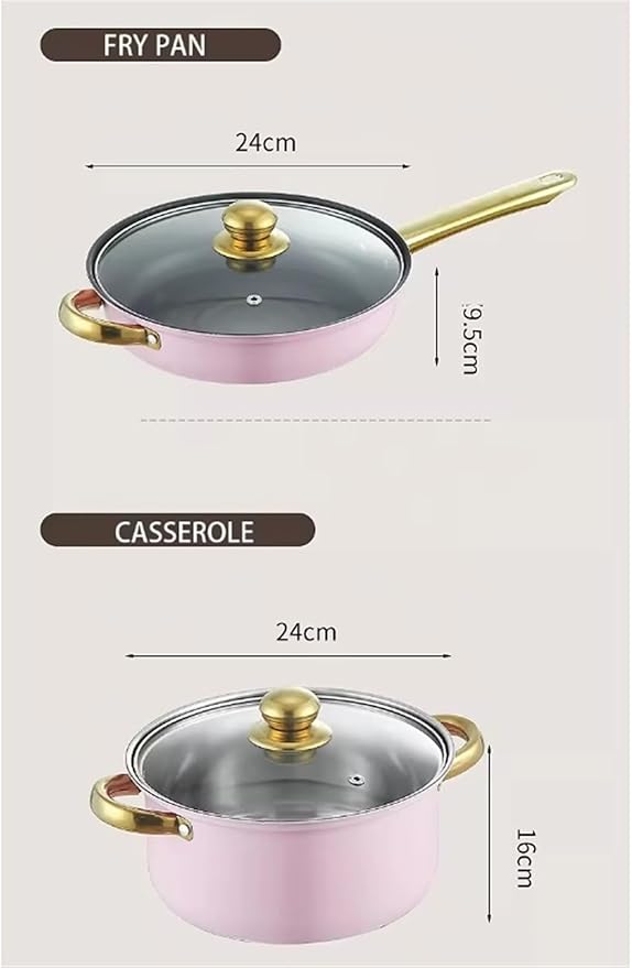 Cookware Set Pots and Pans Set 6 Piece Cookware Set Frying Pan Milk Pan Soup Pot Saucepan Stainless Steel Kitchen Cooking Pot Set Cooking Pot Set Cooking Pan Set (Rosso One Size)