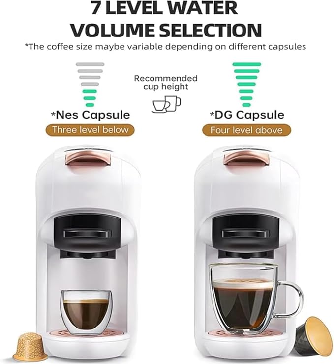 5-in-1 Coffee MachineCapsule Coffee Machine 7-Speed Water Level AdjustmentHot and Cold Switchable19bar High Pressure Extraction600ml Water TankCompatible with a Variety Of Capsules