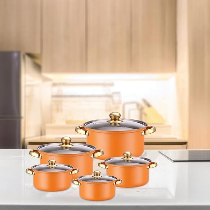 10PCS Stainless Steel Cookware Sets Nonstick Cookware Pot Dishwasher Safe Pots with Glass Lids for Soup Pasta Stew Rice Healthy Everyday Use for Gas Electric Halogen Ceramic Induction Hobs 07