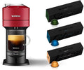 Nespresso Vertuo Next Coffee and Espresso Machine NEW by Breville Cherry Coffee Maker and Espresso Machine + Nespresso Capsules VertuoLine Medium and Dark Roast Coffee 30 Count Coffee Pods