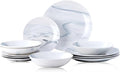Bestone 12-Piece Round Kitchen Dinnerware Set Plates Bowls Service for 4 Blue and White Marble