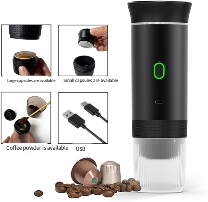 Wireless Electric Portable Coffee Machine for Car &amp Home Camping Coffee Maker 3in1 Capsule Powder Travel Coffee MakerB