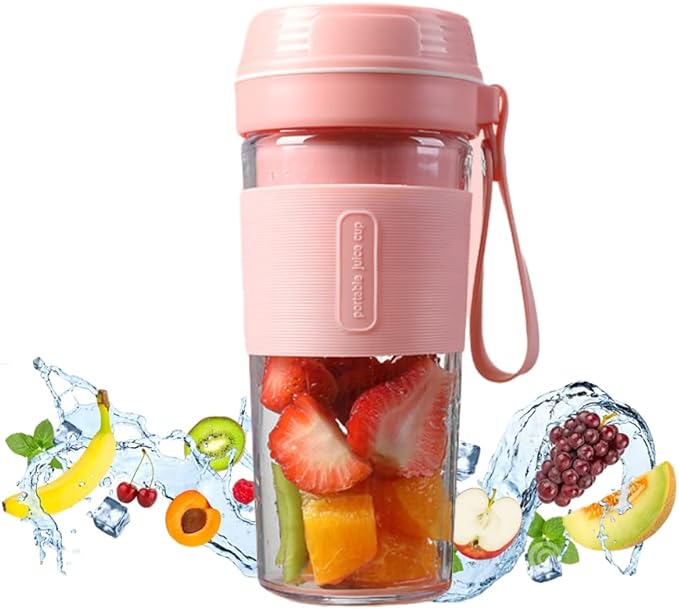 Portable Juicer - Mini Blender with USB Rechargeable Battery for Shake and Smoothies Travel Blender Portable Juicer BPA-free Material 10 Oz (Pink)
