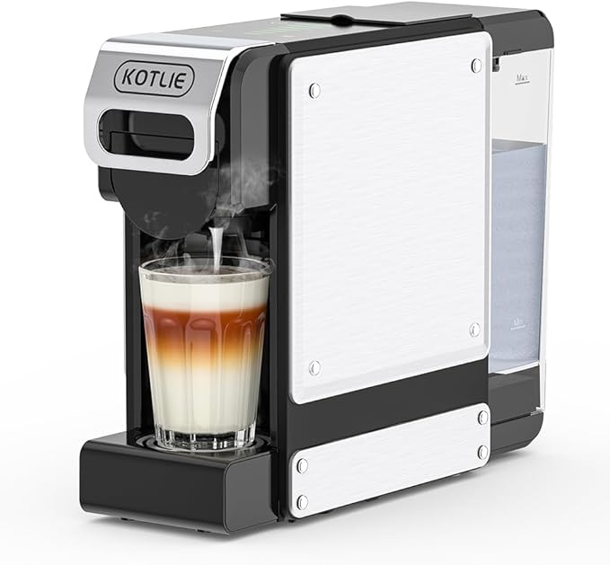 KOTLIE Update 4-in-1 Capsules &amp Grounds Single-Serve Coffee MakerCompatible with K*cup/Nes* Original/Dol*e Gusto/Grounds19 Bar (Black)