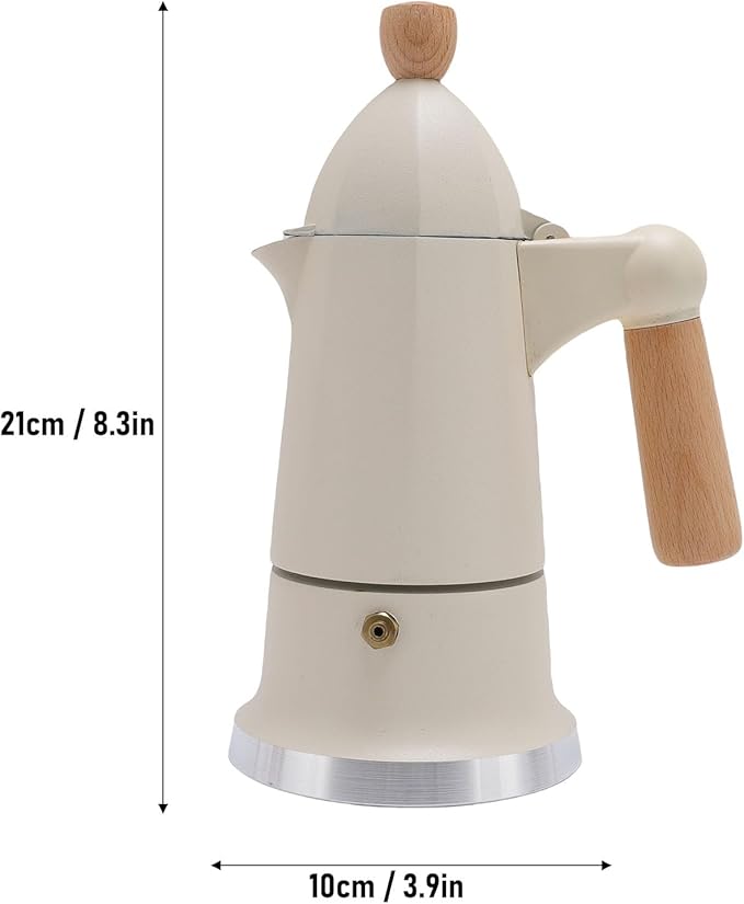 FILFEEL Elegant 3-Cup Stovetop Coffee Maker with Wooden Handle Aluminum Percolator Pot for Home (White)