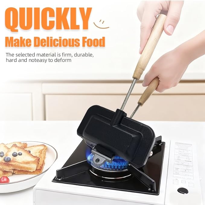 Hot Dog Toaster Bun And Hotdog Toaster Pie Maker Double Sided Baking Pan Pie Iron Mountain Pie Maker Cast Iron Sandwich Maker Flip Grill Pan For Breakfast Pancakes Toast Omelets