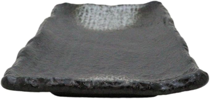 Ebros Gift Artistic Charcoal Grey Tone Hakumu Porcelain Collection Dinnerware Serveware Kitchenware Set Asian Japanese Restaurant Supply (Pack Of 5 Rectangular Wavy Sushi Plates)