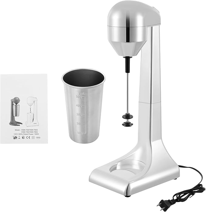 500ML Silver Milkshake Maker 110V 100W Electric Milkshake Making Machine Single Head Smoothie Maker with Stainless Steel Cup Countertop Beverage Blender for Home Coffee Shops
