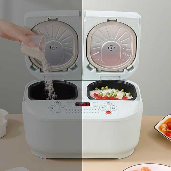 This Multi-Functional Household Rice Cooker Features A Dual Inner Pot Design (0.5L + 1.5L) 12-Hour Timer And Precise Dual-Sensor Temperature Control.