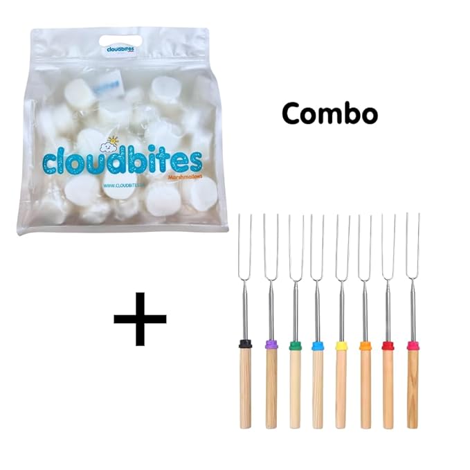 Cloudbites Toaster Marshmallows x 50 bundle with Wildeer Extendable Roasting Sticks x 8