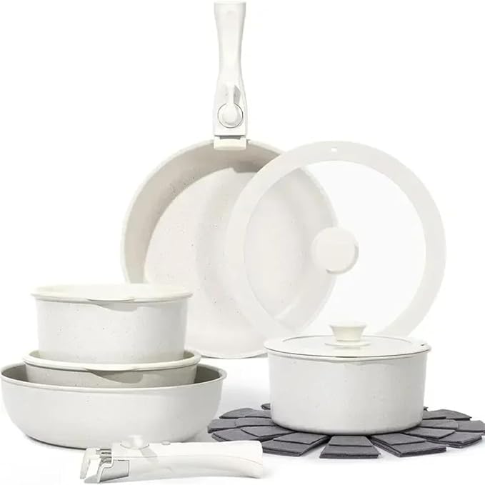 15Pcs Pots and Pans Set Nonstick Kitchen Cookware Set with Detachable Handle Induction Cookware DishwasherWhite15 Pc-White-15 pc