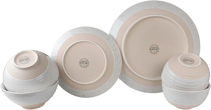 Sango Siterra 16-Piece Rustic White Stoneware Dinnerware Set – Service for 4 White with Glossy Speckle Overlay for Everyday Dining &amp Entertainment Microwave &amp Dishwasher Safe