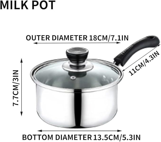 3-Piece Stainless Steel Cookware Set Frying Pan Soup Pot &amp Milk Pan with Glass Lid Induction Compatible and Safe