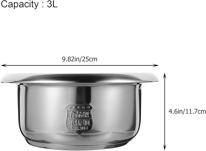 Hemoton Stainless Steel Rice Cooker Inner Pot Large Capacity Multi-use Cooking Pot for Rice Soup and Cake Replaceable Liner for Household Cookers Portable Kitchen Accessory