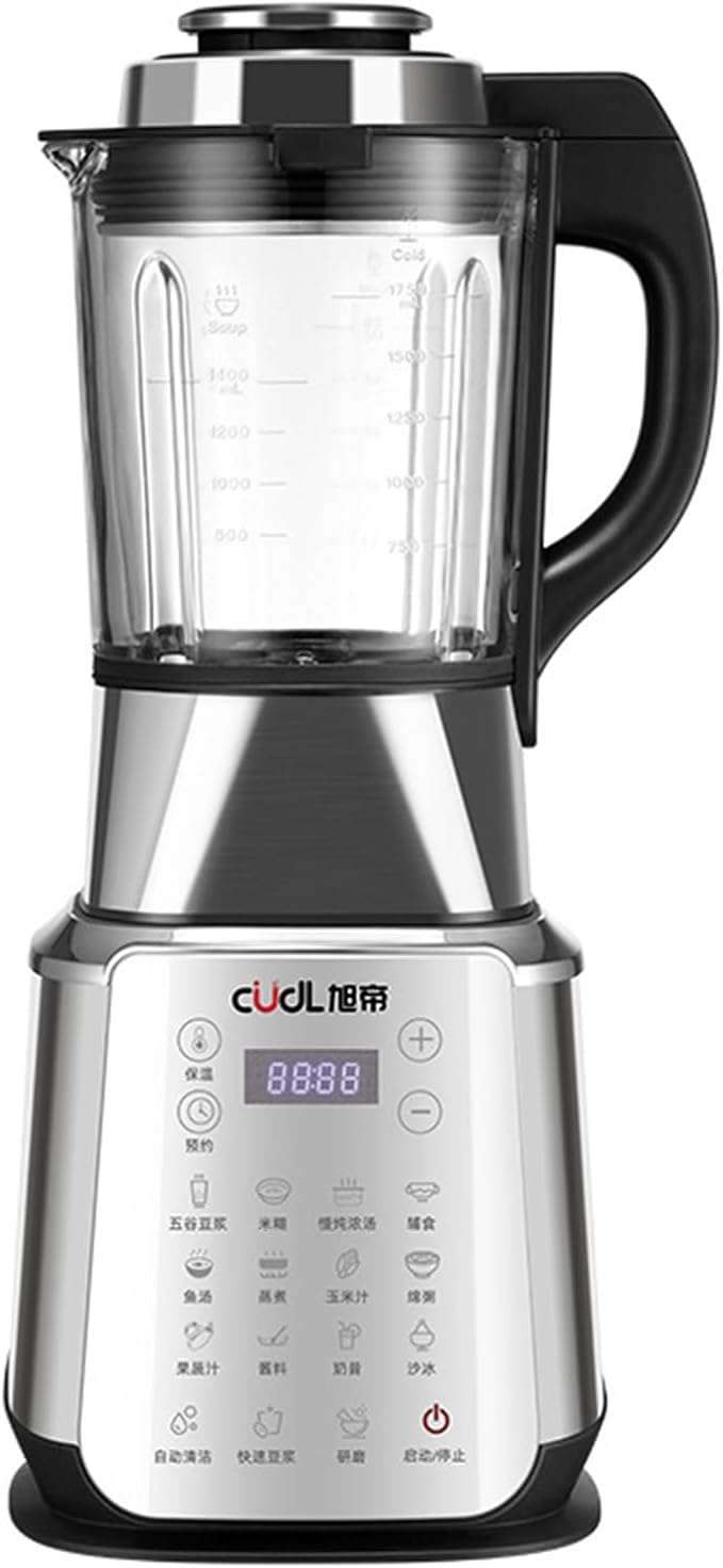 Stainless Steel Blender with Heating 800W Glass jar Blender with Keep Warm Auto Clean 14 Functions for Nut Milk Smoothies Sauce