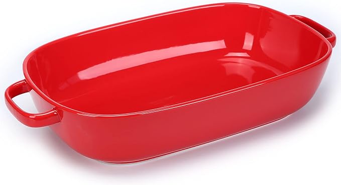 6 Quart Large Rectangular Baking Dish 16x11 Inches Ceramic Baking Pan Casserole Dish for CookingKitchen and Daily Use Safe for Oven Microwave Refrigerator Disinfection Cabinet and DishwasherRed