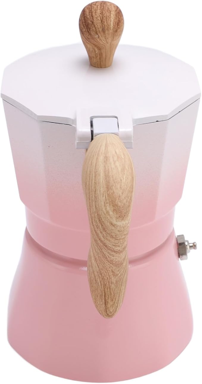 JTLB Italian Coffee Maker 150ml Single Valve Coffee Pot with Coffee Distributor Spoon Paper Filter 3 Cups (Gradient Pink)