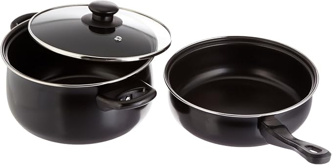 7 Piece Carbon Steel Nonstick Cookware Set – Durable Nonstick Pots and Pans for Even Heating and Easy Food Release